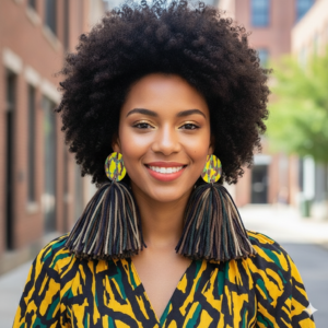Abstract Camo Inspired Tassel Earrings w/ Large Multicolored Stud