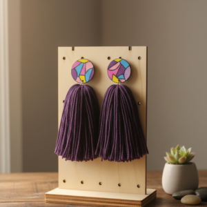 Deep Purple Multi-colored Stud Tassel Earrings