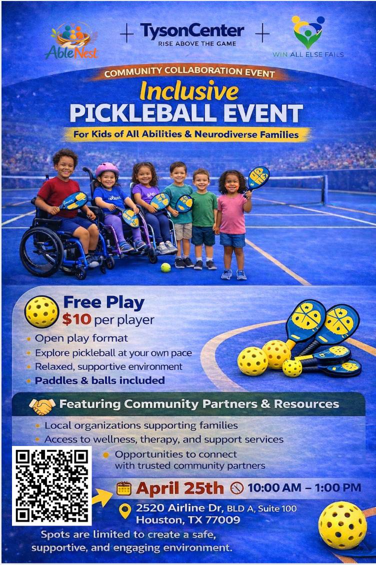Event Sponsorship: Inclusive Pickleball Event for Spectrum Kids Hosted by The Tyson Center, AbleNest Foundation & WIN All Else Fails
