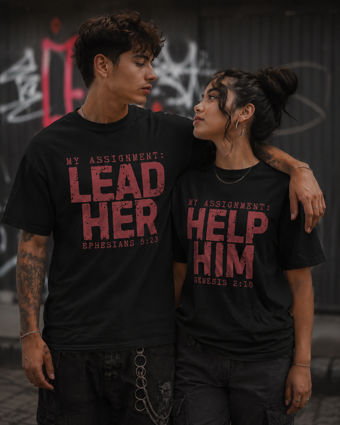Lead Her. Help Him Black and Red Tshirt